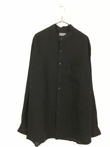 古着 Talbots 無地 ソリッド バンドカラー 100% リネン シャツ 黒 L 古着