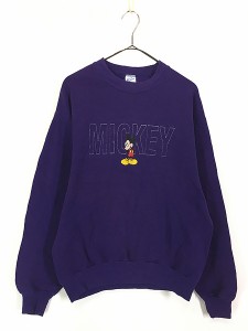 古着 90s USA製 Disney Mickey ミッキー 刺しゅう スウェット トレーナー M 古着