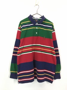 古着 90s CHAPS Ralph Lauren マルチ ボーダー 長袖 ポロシャツ ロンポロ L 古着