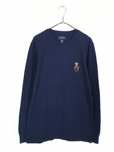 古着 Polo Ralph Lauren 「POLO BEAR」 ポロベア ワンポイント 刺しゅう サーマル トップス 紺 M 古着