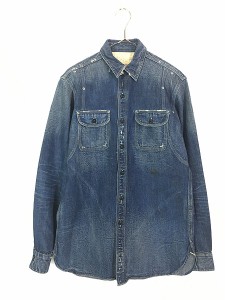 古着 RRL Double Ralph Lauren マチ付 チンスト 赤耳 デニム ワーク シャツ XS