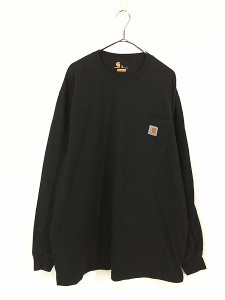 古着 Carhartt 無地 ソリッド ポケット付 長袖 Tシャツ ロンT ポケT 黒 XL 古着?@