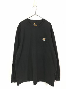 古着 Carhartt 無地 ソリッド ポケット付 長袖 Tシャツ ロンT ポケT 黒 XL 古着?A