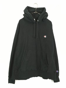 古着 Champion Reverse Weave ワンポイント リバース スウェット パーカー 黒 XL 古着