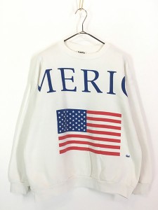 古着 90s 「AMERICA」 星条旗 フラッグ BIG プリント スウェット トレーナー L 古着