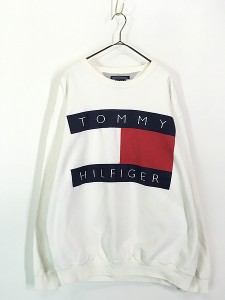 古着 90s USA製 TOMMY HILFIGER フラッグ BIG ロゴ スウェット トレーナー XL 古着