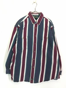 古着 90s American Eagle マルチ ストライプ コットンツイル ボタンダウン シャツ XL