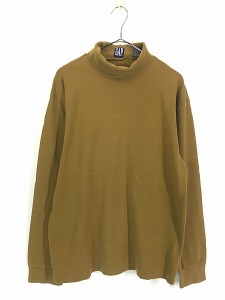 古着 90s GAP 無地 ソリッド 100%コットン タートルネック 長袖 Tシャツ ロンT カラシ M 古着