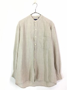 古着 90s GAP 無地 ソリッド リネン コットン バンドカラー シャツ 生成 S 古着