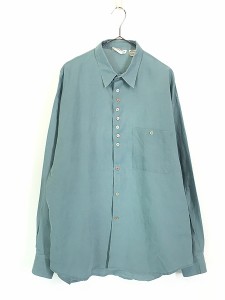 古着 90s Austin Kane 無地 ソリッド ラミー コットン ボタン デザイン シャツ L 古着