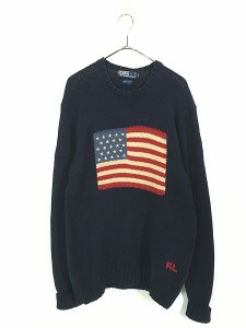 古着 Polo Ralph Lauren 星条旗 フラッグ コットン ニット セーター S 古着?@