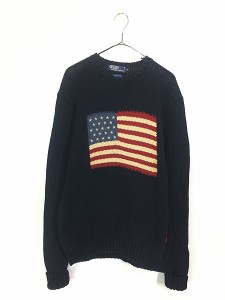 古着 Polo Ralph Lauren 星条旗 フラッグ コットン ニット セーター S 古着?A