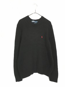 古着 Polo Ralph Lauren ワンポイント ソリッド コットン ニット セーター 黒 M 古着