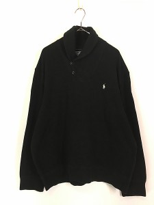 古着 Polo Ralph Lauren ワンポイント ショールカラー ハイゲージ コットン ニット セーター 黒 XL 古着