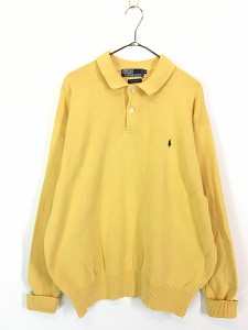 古着 90s Polo Ralph Lauren ワンポイント ソリッド 襟付き コットン ニット セーター 黄 XL 古着
