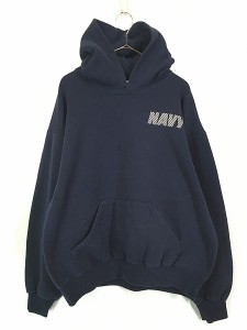 古着 00s USA製 Sofee 「NAVY」 両面 リフレクター ミリタリー スウェット パーカー L