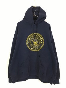 古着 00s USA製 Sofee 「US NAVY」 ミリタリー リフレクター スウェット パーカー 2XL