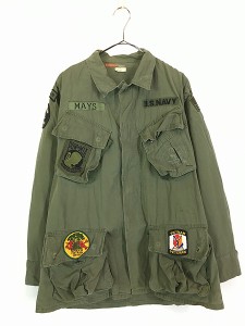 古着 70s 米軍 US 4th ポプリン 豪華 パッチ ミリタリー ベトナム ジャングル ファティーグ トロピカル ジャケット S-S