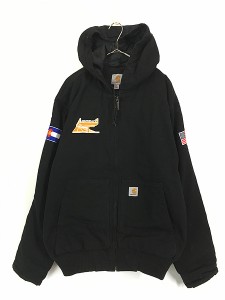 古着 Carhartt ブラック ダック 星条旗 州旗 フラッグ 刺しゅう パデット ジャケット パーカー L 古着