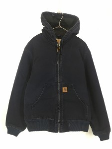 古着 Carhartt 防寒 ネイビー ダック パデット アクティブ パーカー ジャケット S 古着