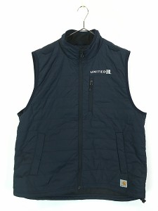 古着 Carhartt 「UNITED」 企業 刺しゅう パデット ナイロン ベスト 紺 XL 古着