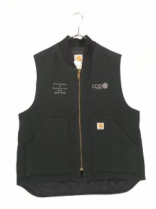 古着 Carhartt ブラック ダック 首リブ パデット ベスト L 古着