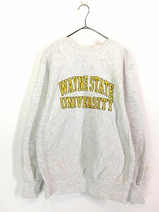 古着 90s USA製 MV SPORT 「WAYNE STATE」 カレッジ リバース タイプ ヘビー スウェット トレーナー M 古着