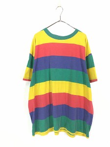 古着 90s GITANO 太ピッチ ワイド ファット レインボー ボーダー ビッグサイズ Tシャツ