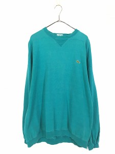 古着 90s IZOD LACOSTE ワニ パッチ ソリッド 前V リブ付 長袖 Tシャツ ロンT 青緑 XL 古着