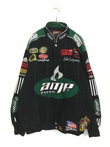 古着 90s JH JR NATION 「amp ENERGY」 企業 刺しゅう チェック ステッチ レーシング ジャケット XL 古着