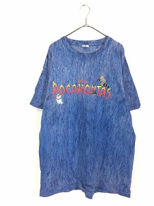 古着 90s USA製 Disney Pocahontas ポカホンタス ミーコ パーシー フリット 刺しゅう タイダイ Tシャツ  L 古着