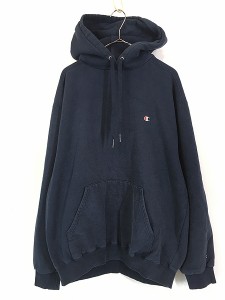 古着 00s Champion ワンポイント スウェット パーカー 紺 L 古着