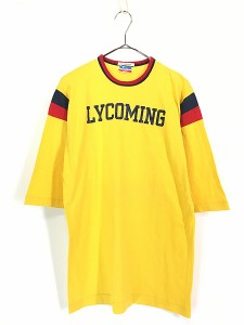 古着 70s USA製 Champion Locker Room Tops 「LYCOMING」 メッシュ 切替 Tシャツ 5分袖 L 古着