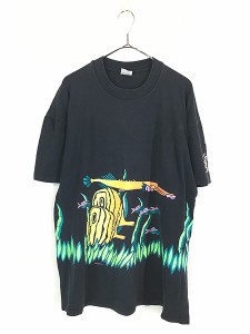 古着 90s USA製 熱帯魚 おさかな ネオン アート Tシャツ XL 古着