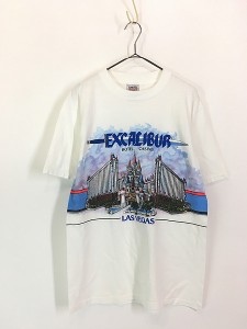 古着 90s EXCALIBUR カジノ 両面 プリント Tシャツ L 古着