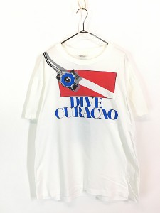 古着 90s USA製 DIVE CURACAO ダイビング だまし絵 Tシャツ L 古着