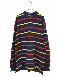 古着 Polo Ralph Lauren カラフル ボーダー カノコ 長袖 ポロシャツ ロンポロ XL 古着