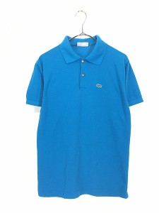 古着 70-80s フランス製 LACOSTE ワニ パッチ ソリッド カノコ ポロシャツ 青 M 古着