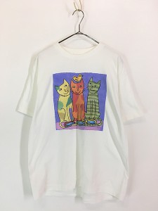 古着 90s USA製 猫 ネコちゃん アニマル ポップ アート Tシャツ L 古着