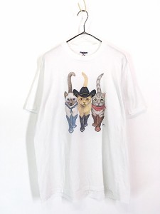 古着 90s USA製 Bob Harrison 猫 ネコちゃん ウエスタン コスチューム 両面 アニマル Tシャツ L 古着