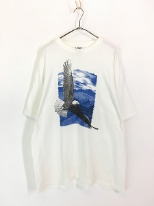 古着 90s USA製 イーグル アニマル 水墨画 アート Tシャツ XL 古着