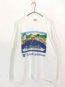 古着 90s Royal Caribbean 豪華客船 クルーズ 街並 ポップ アート Tシャツ L