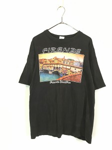古着 90s- Firenze 建築 街並 運河 船 フォト アート Tシャツ XL