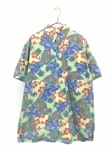 古着 90s Hawaii製 Reyn spooner マルチ フラワー プルオーバー アロハ ハワイアン シャツ L