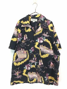 古着 80s USA製 The Original Hawaiian Shirt Co LURLINE ハイビスカス 開襟 コットン アロハ ハワイアン シャツ XL