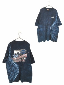 古着 00s USA製 HARLEY DAVIDSON シールド&バー タイダイ Tシャツ XL 古着