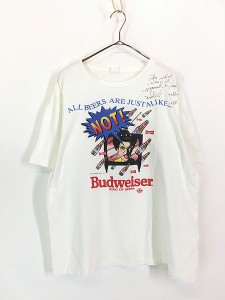 古着 90s USA製 Budweiser 「NOT!」バドワイザー ビール 企業 メッセージ サイン アメコミ ポップ アート Tシャツ XL 古着