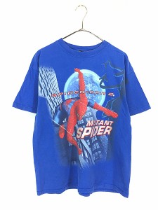 古着 00s MARVEL SPIDER MAN スパイダーマン エナメル プリント アメコミ ヒーロー Tシャツ M位 古着