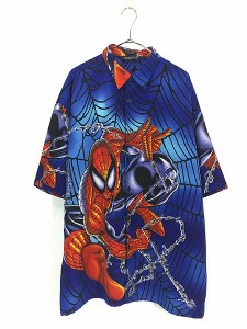 古着 00s MARVEL SPIDER MAN スパイダーマン アメコミ ヒーロー 半袖 チカーノ シャツ XL 古着