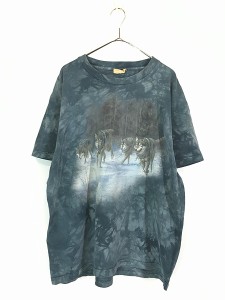 古着 90s THE MOUNTAIN オオカミ ウルフ リアル グラフィック タイダイ Tシャツ XL 古着